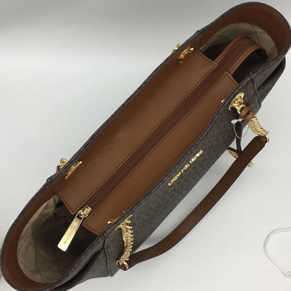 MICHAEL KORS LG CHAIN SHLDR TOTE BROWN NWT